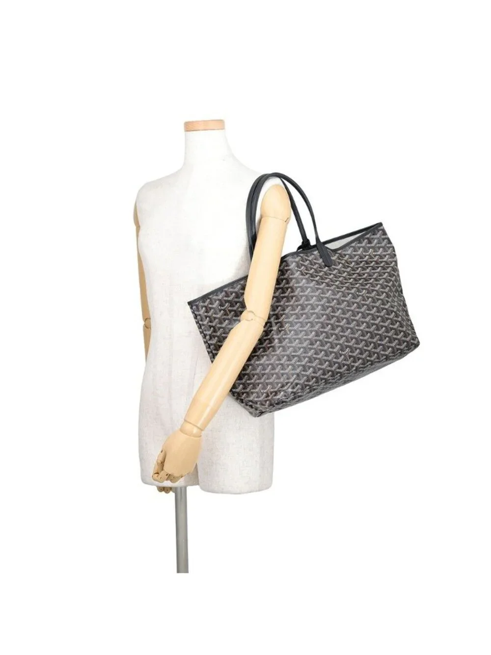 Goyard Tote Bag Saint Louis PM Herringbone Leather Black